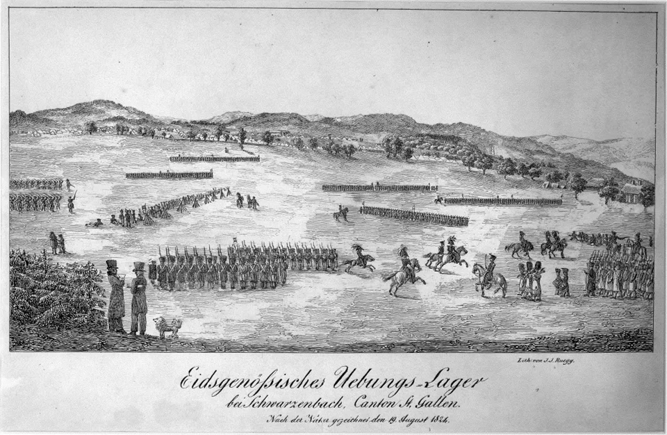 Blick auf das eidgenössisches Übungslager von 1824 bei Schwerzenbach (SG).